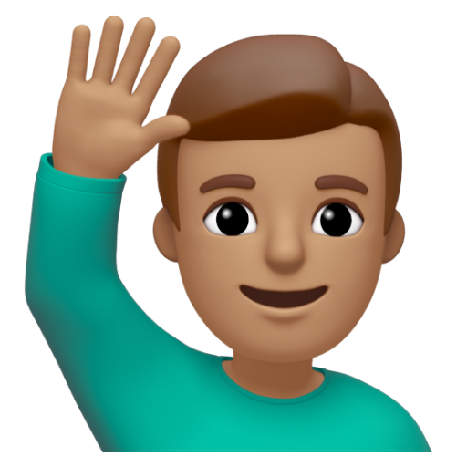 Emoji Người đàn ông giơ cao tay: màu da trung bình 🙋🏽‍♂ dạng 3D
