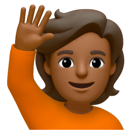 Emoji Người giơ cao tay: màu da tối trung bình 🙋🏾 dạng 3D