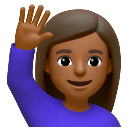 Emoji Người phụ nữ giơ cao tay: màu da tối trung bình 🙋🏾‍♀ dạng 3D