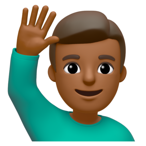 Emoji Người đàn ông giơ cao tay: màu da tối trung bình 🙋🏾‍♂ dạng 3D