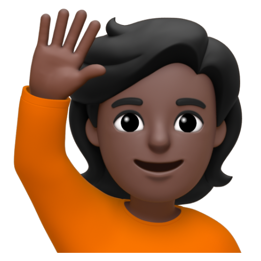 Emoji Người giơ cao tay: màu da tối 🙋🏿 dạng 3D