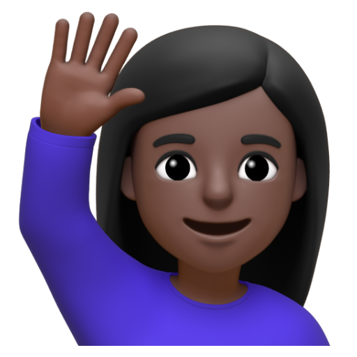 Emoji Người phụ nữ giơ cao tay: màu da tối 🙋🏿‍♀ dạng 3D