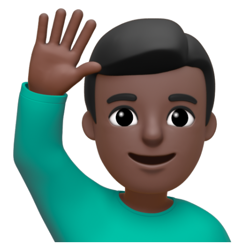 Emoji Người đàn ông giơ cao tay: màu da tối 🙋🏿‍♂ dạng 3D