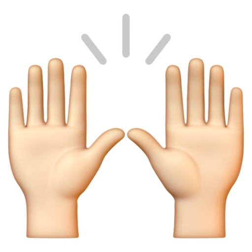 Emoji Hai bàn tay giơ lên: màu da sáng 🙌🏻 dạng 3D