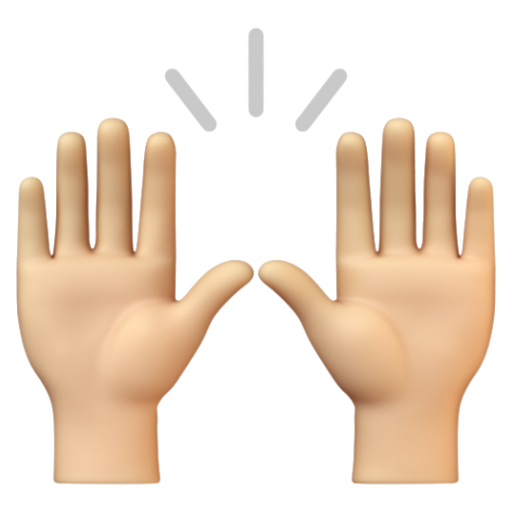 Emoji Hai bàn tay giơ lên: màu da sáng trung bình 🙌🏼 dạng 3D