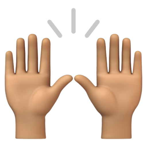 Emoji Hai bàn tay giơ lên: màu da trung bình 🙌🏽 dạng 3D