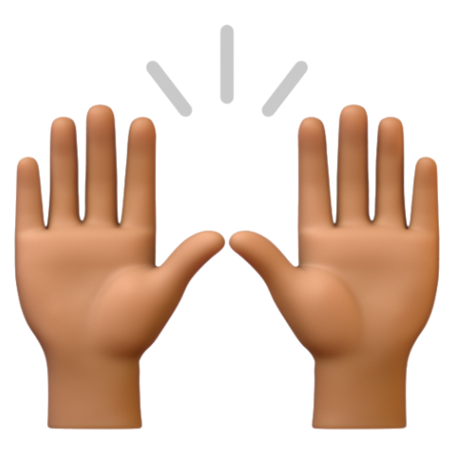 Emoji Hai bàn tay giơ lên: màu da tối trung bình 🙌🏾 dạng 3D