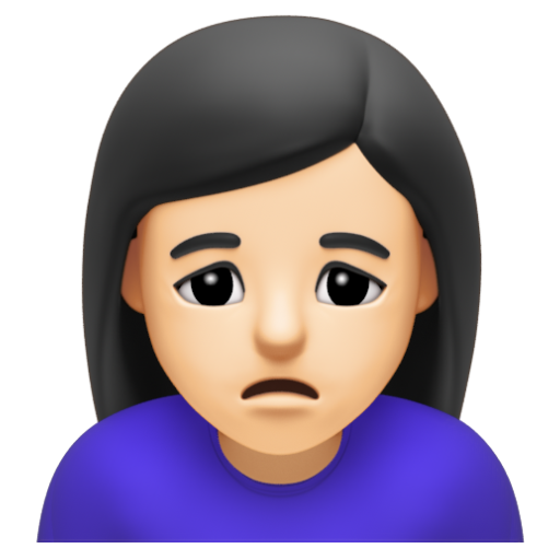 Emoji Người phụ nữ cau mày: màu da sáng 🙍🏻‍♀ dạng 3D