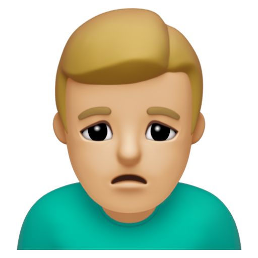 Emoji Người đàn ông cau mày: màu da sáng trung bình 🙍🏼‍♂ dạng 3D