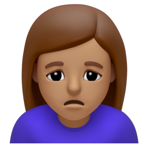 Emoji Người phụ nữ cau mày: màu da trung bình 🙍🏽‍♀ dạng 3D