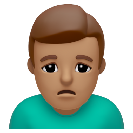 Emoji Người đàn ông cau mày: màu da trung bình 🙍🏽‍♂ dạng 3D