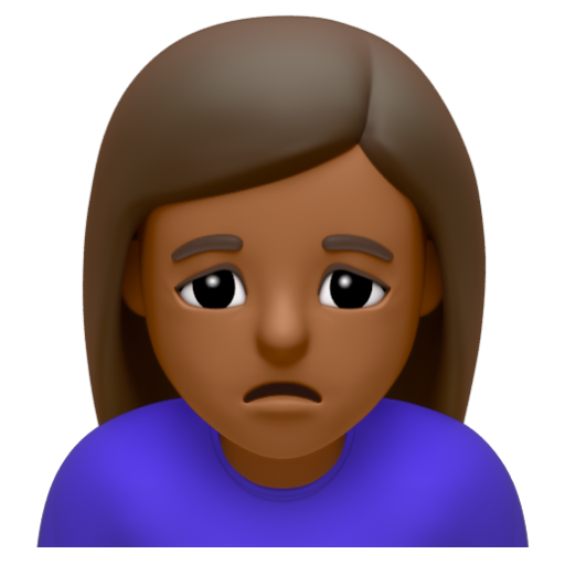 Emoji Người phụ nữ cau mày: màu da tối trung bình 🙍🏾‍♀ dạng 3D