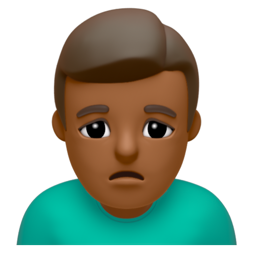 Emoji Người đàn ông cau mày: màu da tối trung bình 🙍🏾‍♂ dạng 3D
