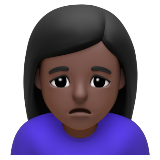 Emoji Người phụ nữ cau mày: màu da tối 🙍🏿‍♀ dạng 3D