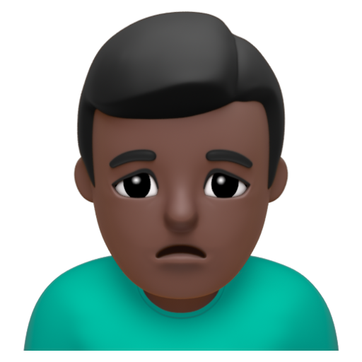 Emoji Người đàn ông cau mày: màu da tối 🙍🏿‍♂ dạng 3D