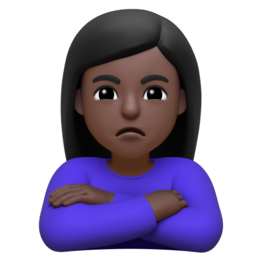 Emoji Người phụ nữ bĩu môi: màu da tối 🙎🏿‍♀ dạng 3D