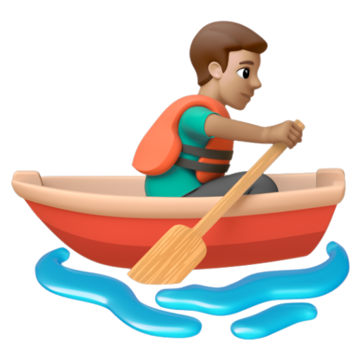 Emoji Người đàn ông chèo thuyền: màu da trung bình 🚣🏽‍♂ dạng 3D