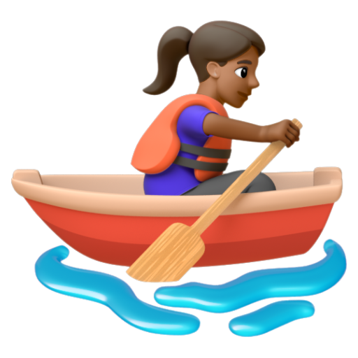Emoji Người phụ nữ chèo thuyền: màu da tối trung bình 🚣🏾‍♀ dạng 3D