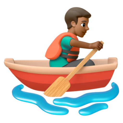 Emoji Người đàn ông chèo thuyền: màu da tối trung bình 🚣🏾‍♂ dạng 3D