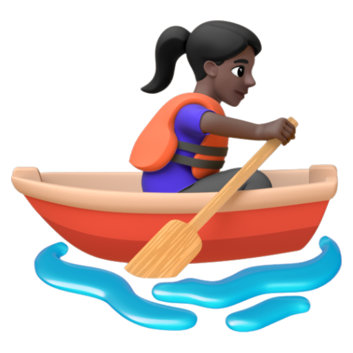 Emoji Người phụ nữ chèo thuyền: màu da tối 🚣🏿‍♀ dạng 3D
