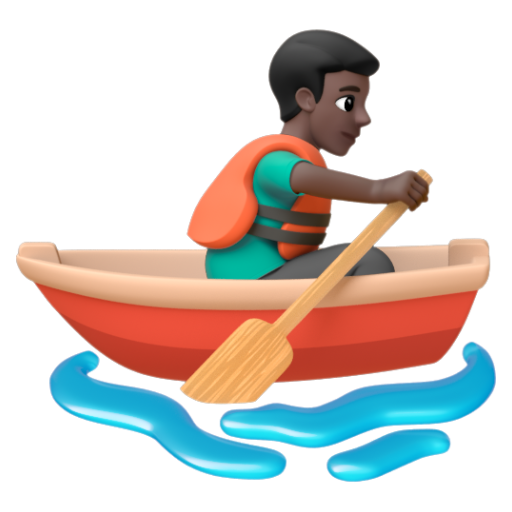 Emoji Người đàn ông chèo thuyền: màu da tối 🚣🏿‍♂ dạng 3D