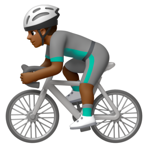 Emoji Người đàn ông đi xe đạp: màu da tối trung bình 🚴🏾‍♂ dạng 3D