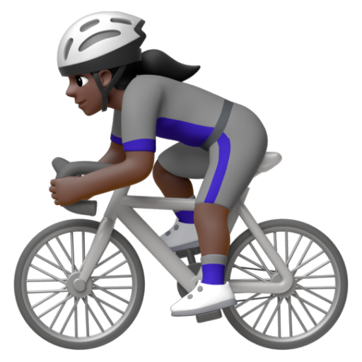 Emoji Người phụ nữ đi xe đạp: màu da tối 🚴🏿‍♀ dạng 3D