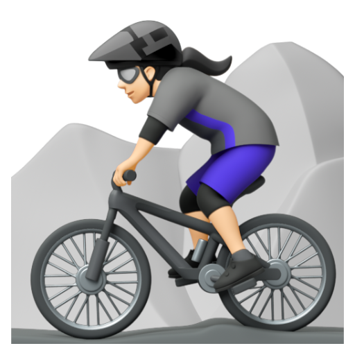 Emoji Người phụ nữ đi xe đạp leo núi: màu da sáng 🚵🏻‍♀ dạng 3D