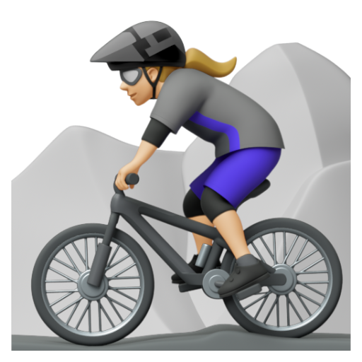 Emoji Người phụ nữ đi xe đạp leo núi: màu da sáng trung bình 🚵🏼‍♀ dạng 3D