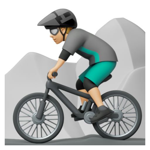 Emoji Người đàn ông đi xe đạp leo núi: màu da sáng trung bình 🚵🏼‍♂ dạng 3D