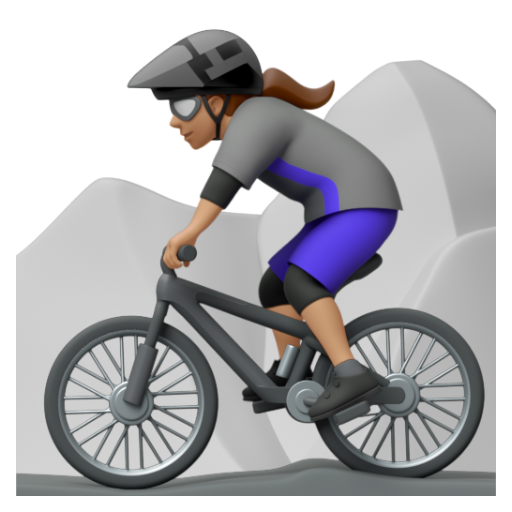 Emoji Người phụ nữ đi xe đạp leo núi: màu da trung bình 🚵🏽‍♀ dạng 3D