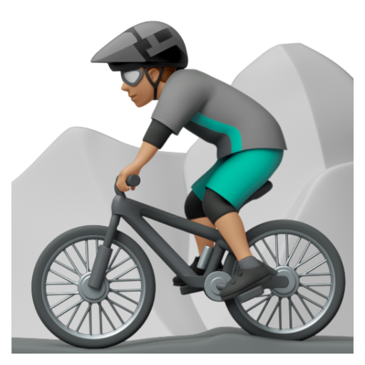 Emoji Người đàn ông đi xe đạp leo núi: màu da trung bình 🚵🏽‍♂ dạng 3D