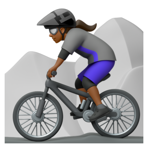 Emoji Người phụ nữ đi xe đạp leo núi: màu da tối trung bình 🚵🏾‍♀ dạng 3D