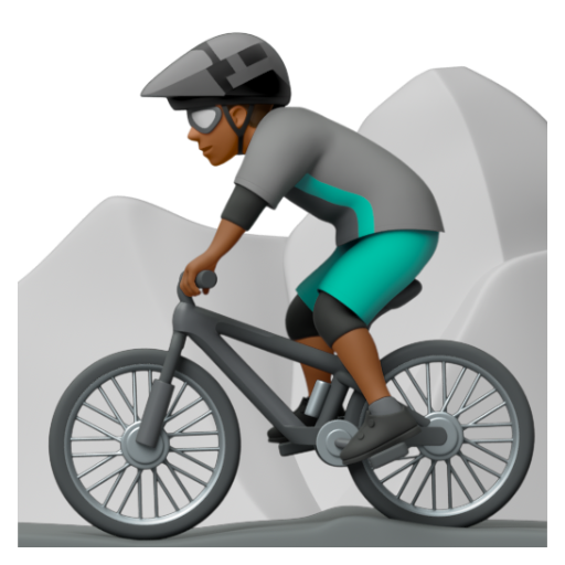 Emoji Người đàn ông đi xe đạp leo núi: màu da tối trung bình 🚵🏾‍♂ dạng 3D