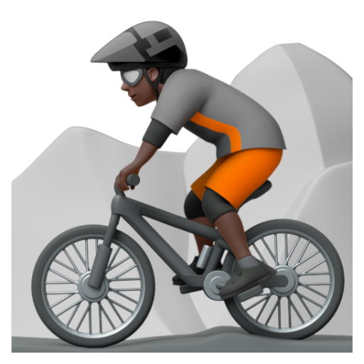 Emoji Người đi xe đạp leo núi: màu da tối 🚵🏿 dạng 3D
