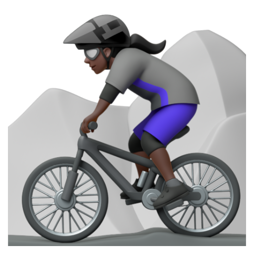 Emoji Người phụ nữ đi xe đạp leo núi: màu da tối 🚵🏿‍♀ dạng 3D