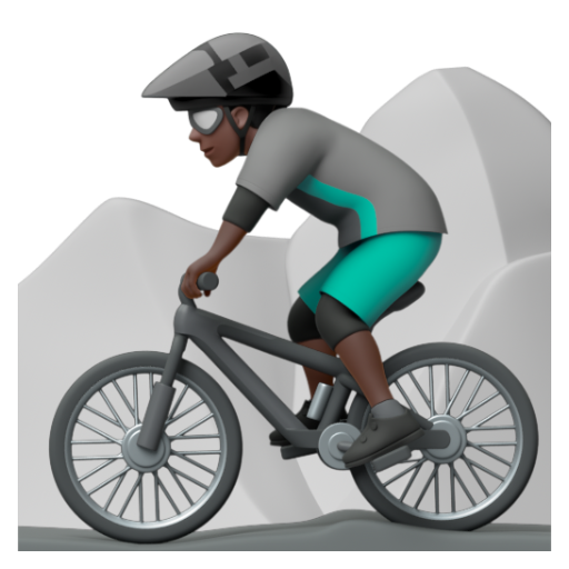 Emoji Người đàn ông đi xe đạp leo núi: màu da tối 🚵🏿‍♂ dạng 3D