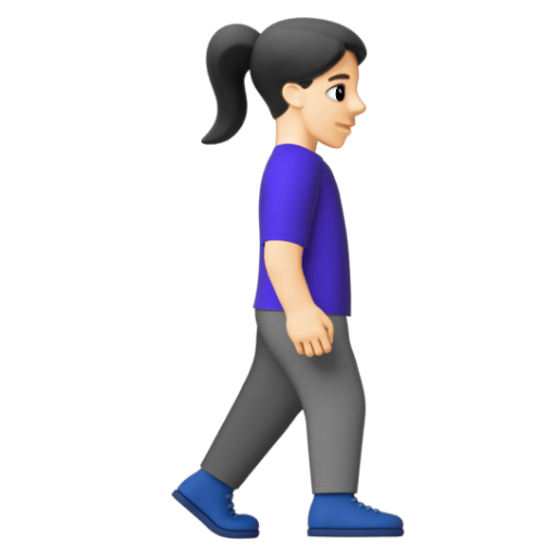 Emoji Người phụ nữ đi bộ: màu da sáng, hướng sang phải 🚶🏻‍♀‍➡ dạng 3D