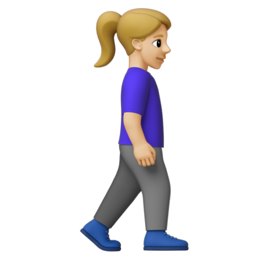 Emoji Người phụ nữ đi bộ: màu da sáng trung bình, hướng sang phải 🚶🏼‍♀‍➡ dạng 3D