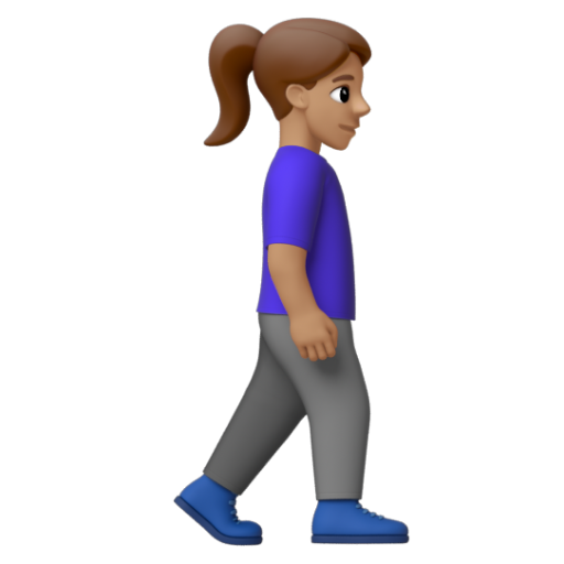 Emoji Người phụ nữ đi bộ: màu da trung bình, hướng sang phải 🚶🏽‍♀‍➡ dạng 3D
