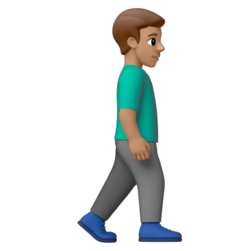 Emoji Người đàn ông đi bộ: màu da trung bình, hướng sang phải 🚶🏽‍♂‍➡ dạng 3D