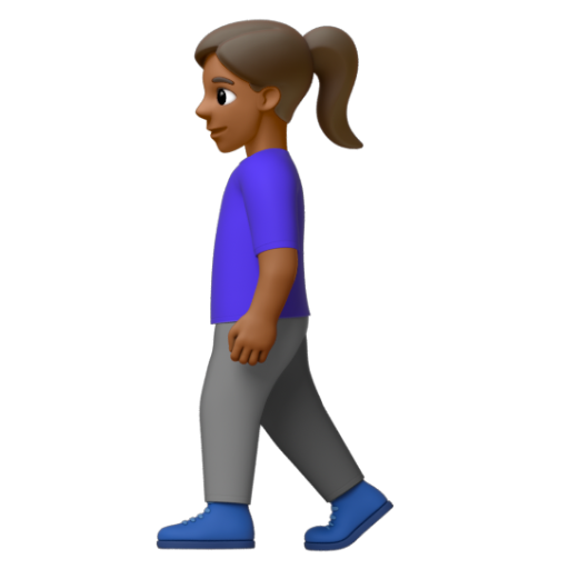 Emoji Người phụ nữ đi bộ: màu da tối trung bình 🚶🏾‍♀ dạng 3D
