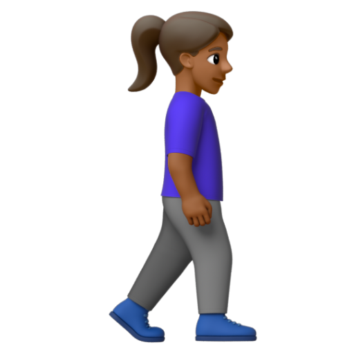 Emoji Người phụ nữ đi bộ: màu da tối trung bình, hướng sang phải 🚶🏾‍♀‍➡ dạng 3D