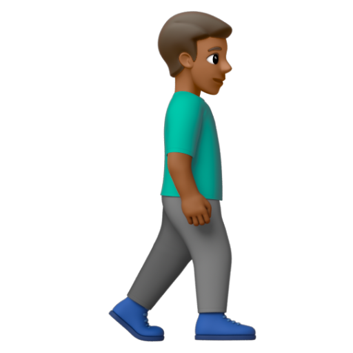 Emoji Người đàn ông đi bộ: màu da tối trung bình, hướng sang phải 🚶🏾‍♂‍➡ dạng 3D