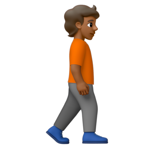 Emoji Người đi bộ: màu da tối trung bình, hướng sang phải 🚶🏾‍➡ dạng 3D