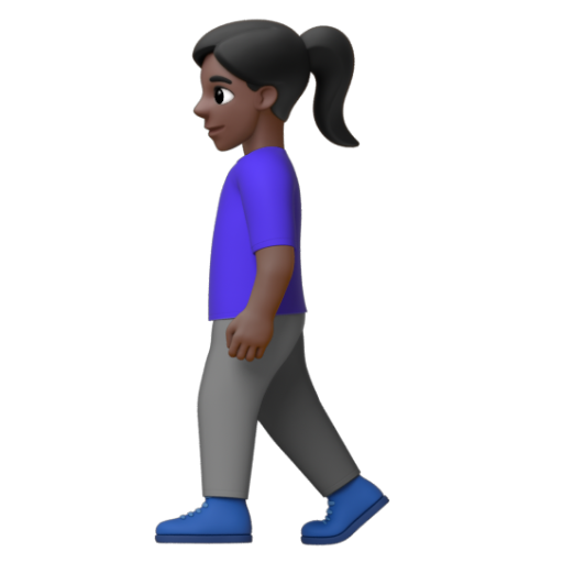 Emoji Người phụ nữ đi bộ: màu da tối 🚶🏿‍♀ dạng 3D