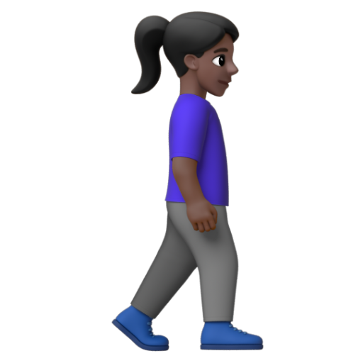 Emoji Người phụ nữ đi bộ: màu da tối, hướng sang phải 🚶🏿‍♀‍➡ dạng 3D