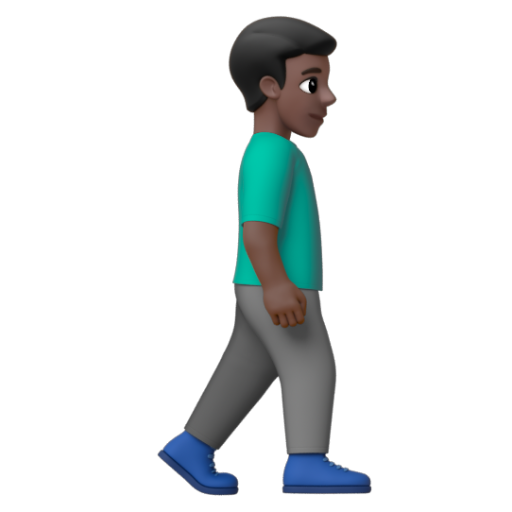 Emoji Người đàn ông đi bộ: màu da tối, hướng sang phải 🚶🏿‍♂‍➡ dạng 3D