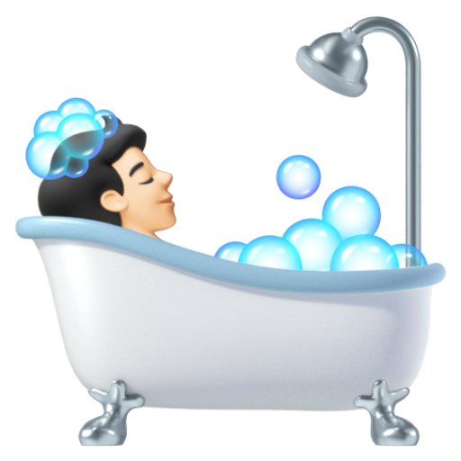 Emoji Người đang tắm bồn: màu da sáng 🛀🏻 dạng 3D