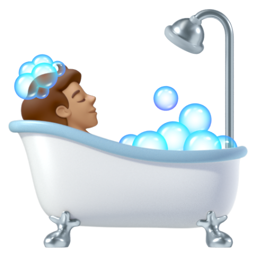 Emoji Người đang tắm bồn: màu da trung bình 🛀🏽 dạng 3D